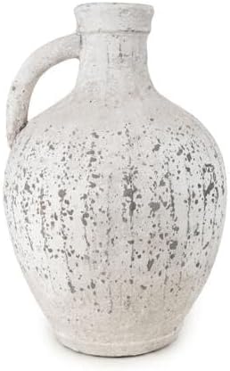 Home Deco London Decorative Urn Vase Speckled White Vintage Natural Stone Finish 28cm Bottle Vase with Handle - Stone