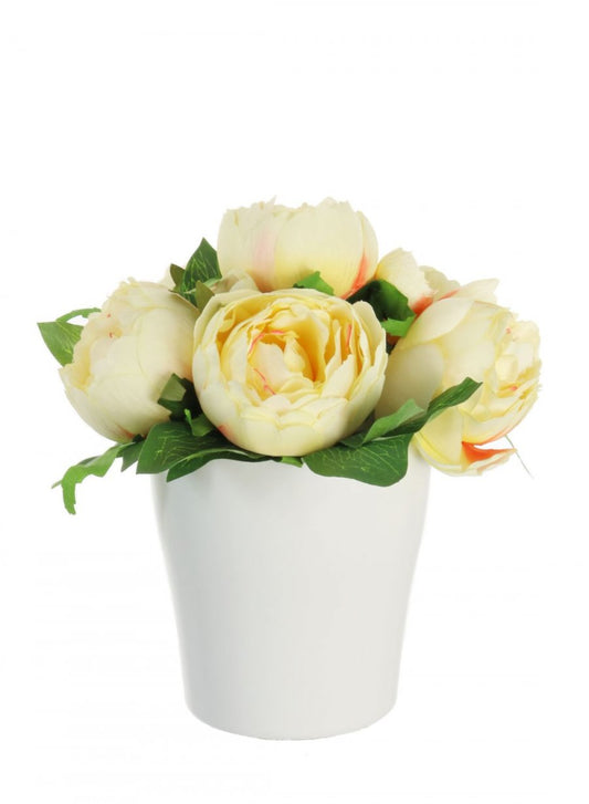 Small Pot of Yellow Peonies Artificial