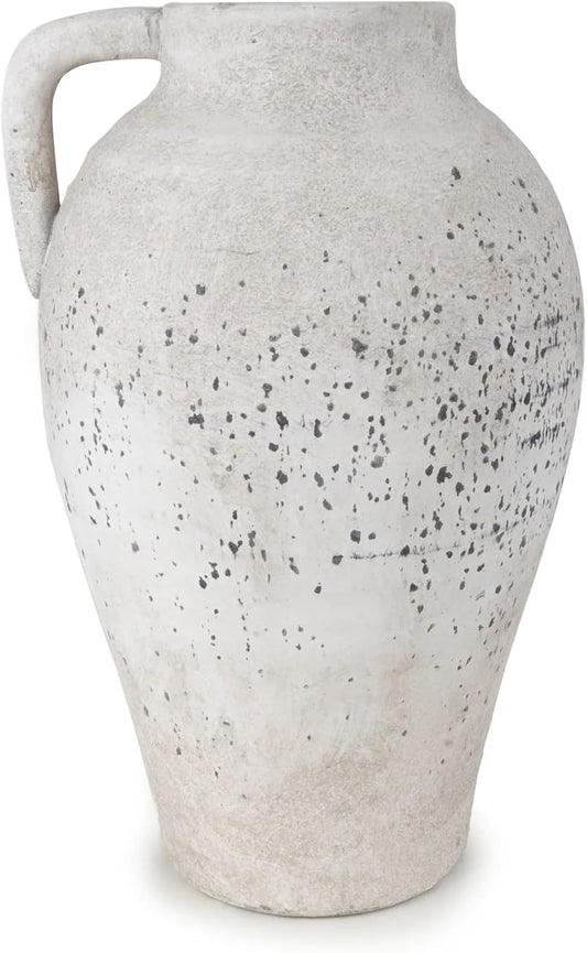 Home Deco London Decorative Urn Vase Speckled White Vintage Natural Stone Finish 37cm Urn Vase with Handle