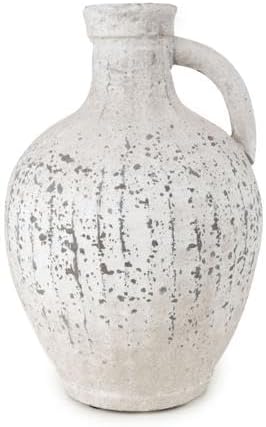 Home Deco London Decorative Urn Vase Speckled White Vintage Natural Stone Finish 28cm Bottle Vase with Handle - Stone