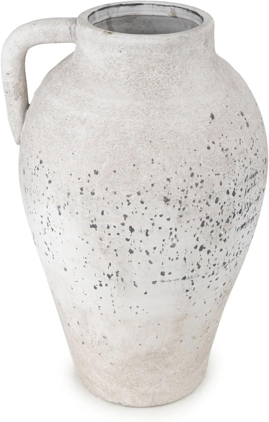 Home Deco London Decorative Urn Vase Speckled White Vintage Natural Stone Finish 37cm Urn Vase with Handle
